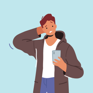 Quand consulter? Homme inquiet qui regarde son téléphone cellulaire